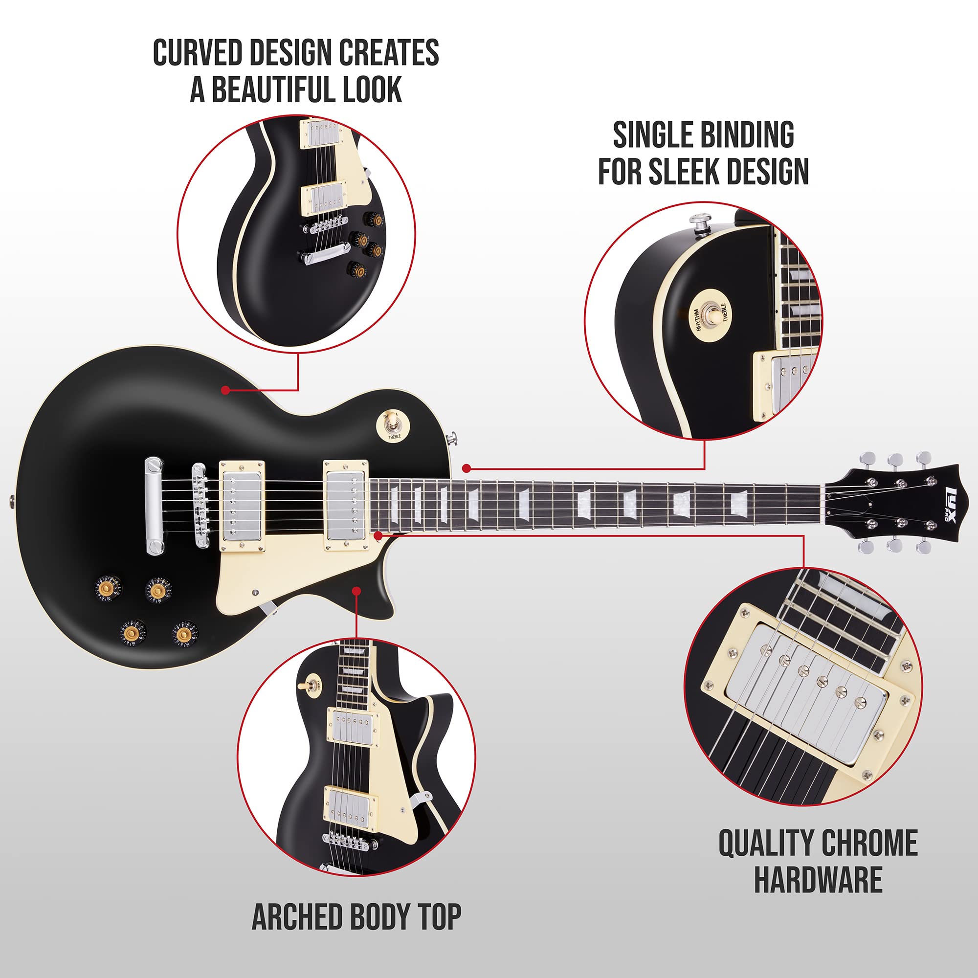 LyxPro 39    SB Series Electric Guitar, LP Style for Beginner, Intermediate & Pro Players Solid Body Guitar, Bonus 2-Pack of Pic